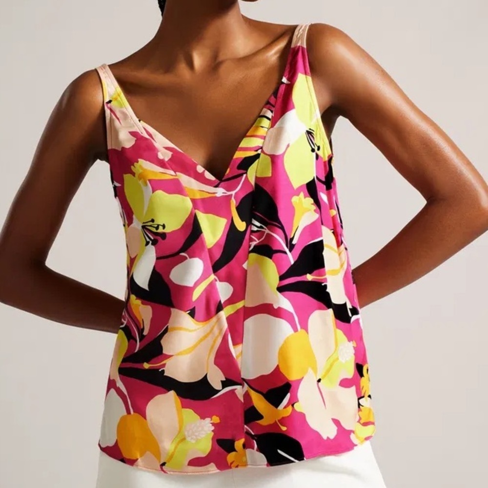 Ted Baker Thaliah Abstract Floral Cami Tank Top Pink Multi Size 2 Small NWT